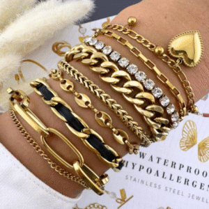 "Hearts" Bracelet, 18K Gold Plated Steel