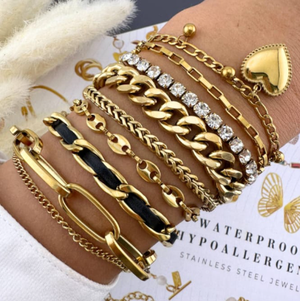 "Hearts" Bracelet, 18K Gold Plated Steel