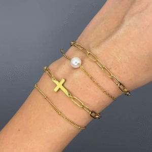 "Crosses" Bracelet, 18K Gold Plated Steel