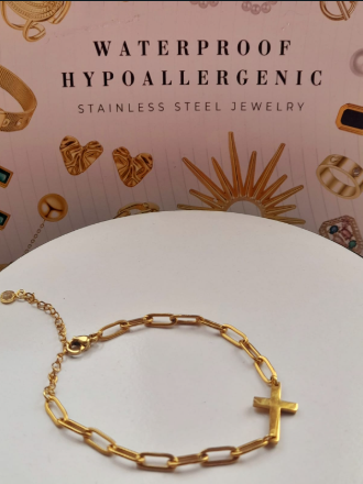 "Crosses" Bracelet, 18K Gold Plated Steel - Image 2