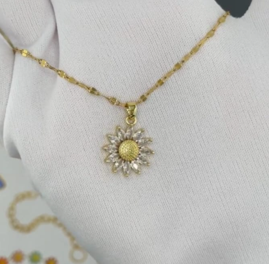 "Flower" Necklace, 18K Gold Plated Steel - Image 2