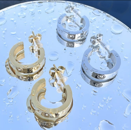 "Hearts" Earrings, 18K Gold Plated Steel - Image 3