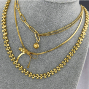 Interconnected heart shapes necklace, 18K Gold Plated Steel