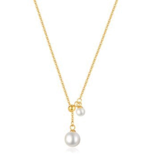 Double pearl Necklace, 18K Gold Plated Steel