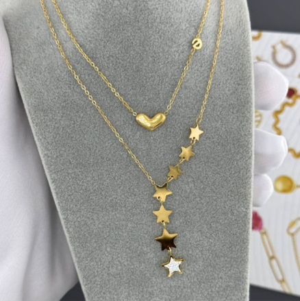 "Stars" Necklace, 18K Gold Plated Steel