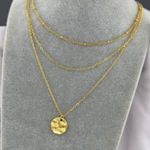 3 layers Necklace, 18K Gold Plated Steel