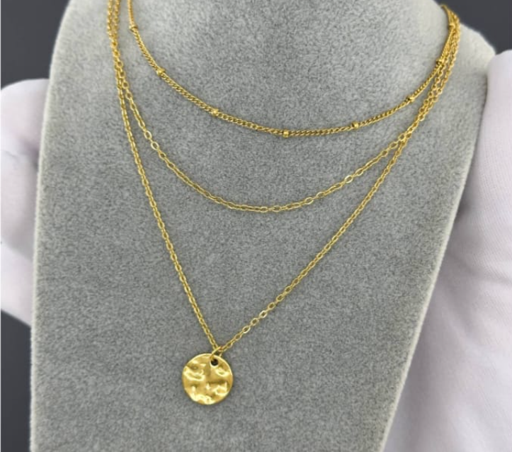 3 layers Necklace, 18K Gold Plated Steel